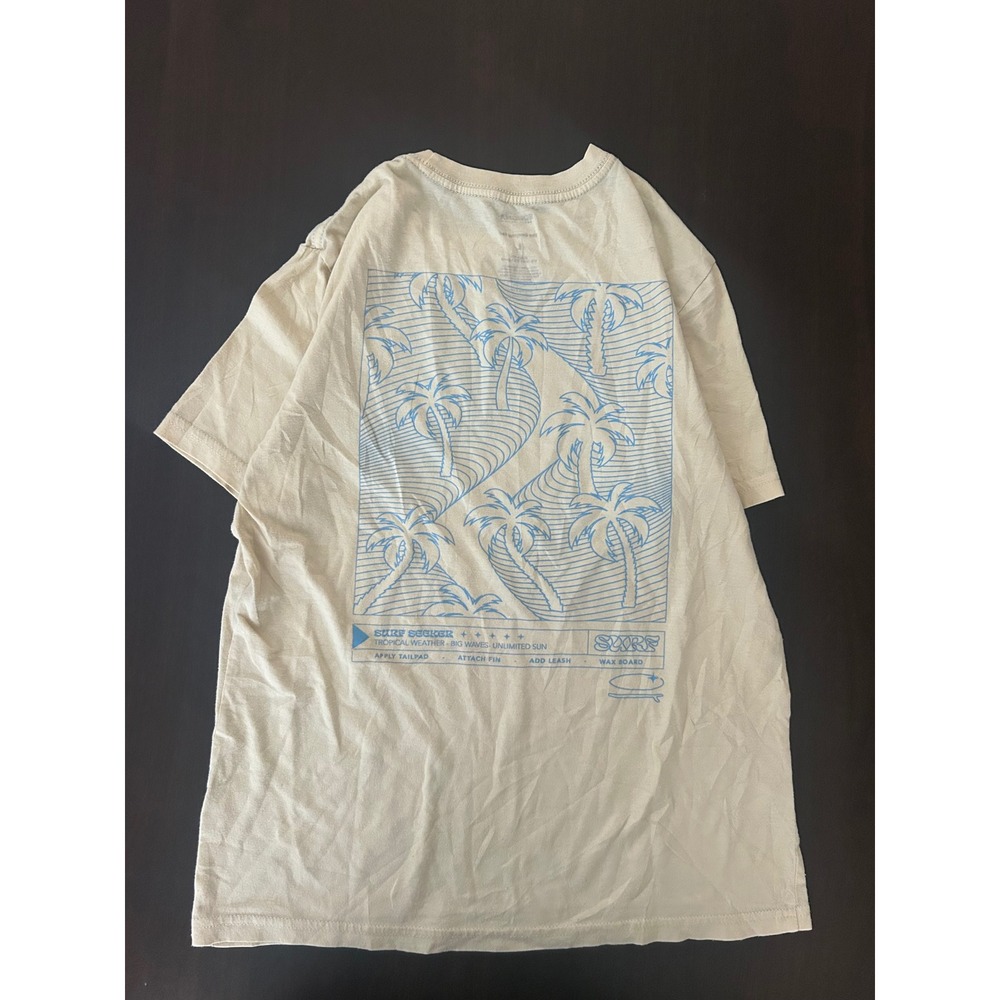Sonoma Goods For Life Mens Large Surf Seeker Graphic T-Shirt Cream Blue Palm